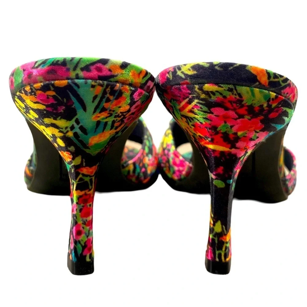 Fioni Tropical Floral Knotted Bow Open Toe Stiletto Heels Size 8 NWOT